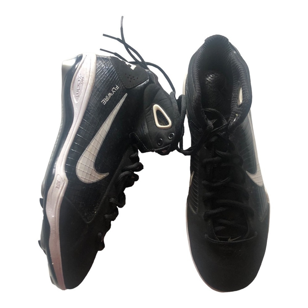 Nike Max Air Coop Flywire Baseball Cleats Black White Size 9 US Metal